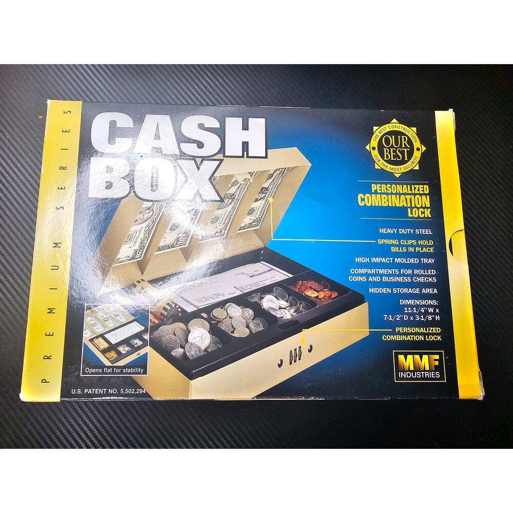Steel Cash Box with Combination Lock 6-Compartment Tray MMF 221619003